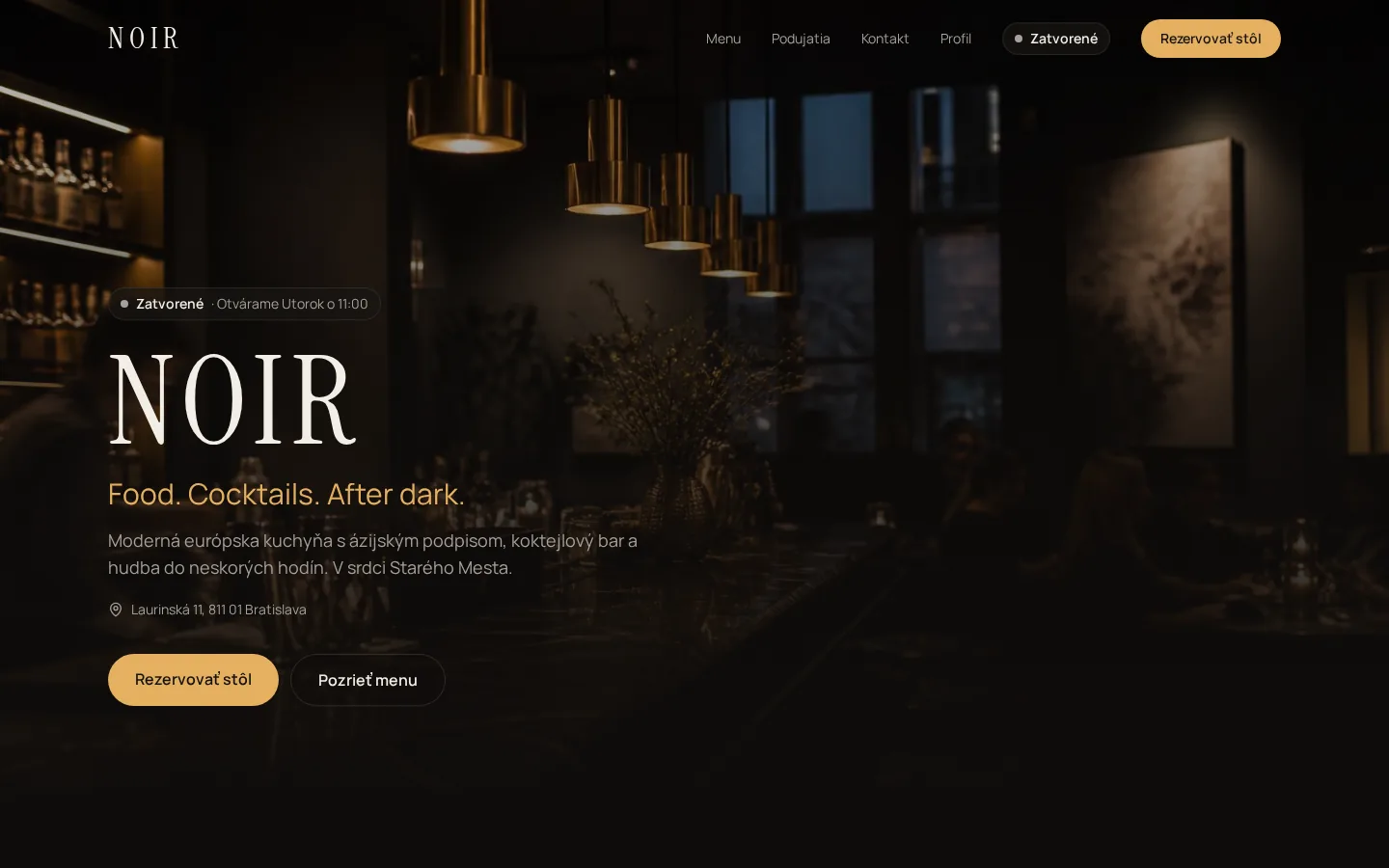 Celá úvodná obrazovka prémiovej webstránky pre gastronómiu